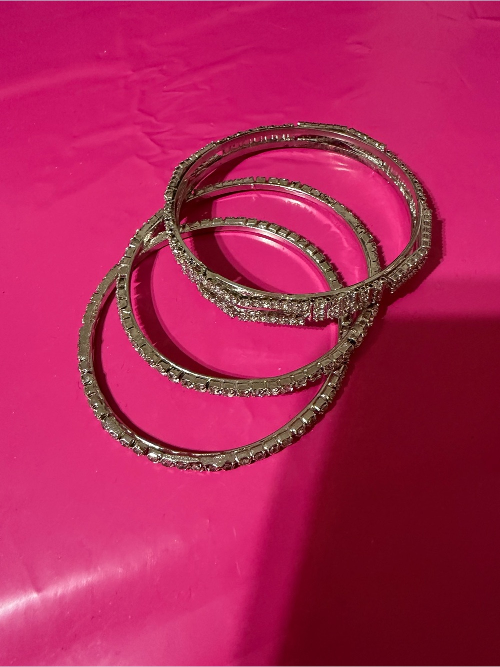 Silver Crystal-Accented Women’s Bangle Bracelet Set - Picture 2 of 9